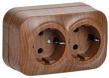 Розетка с заземлением накладная IEK Glory РС22-3-ХД 2-м. дуб картинка